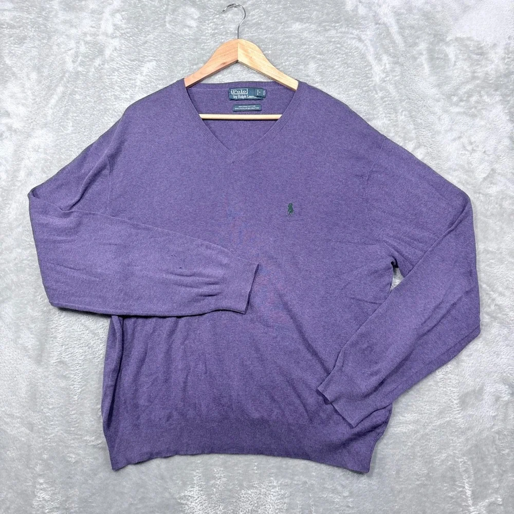 Polo Ralph Lauren Sweater Mens XL Purple V-Neck 100% Pima Cotton Pony Logo